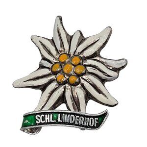 VTG Brooch Schl. Linderhof Edelweiss Germany White Green Enamel Daisy Flower Pin